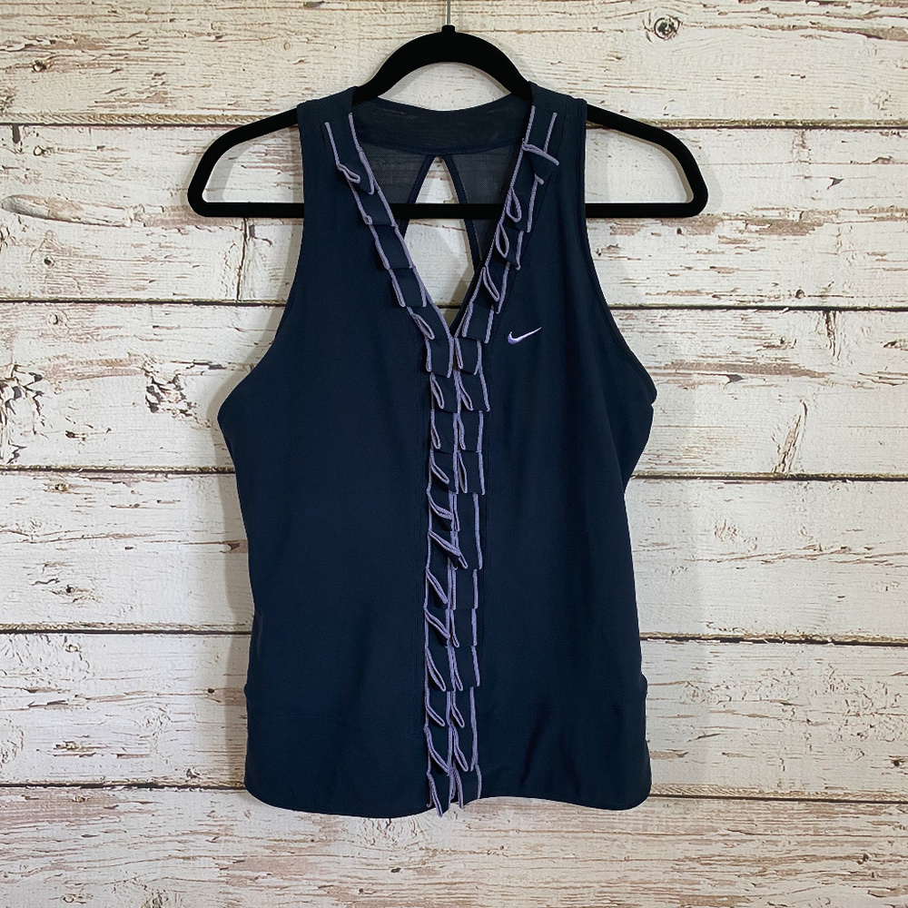 NIke purple workout ruffle halter top